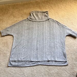 Gray Cowl Neck, Ribbed Knit, Dolman Sleeve, Loose Fitting Tunic